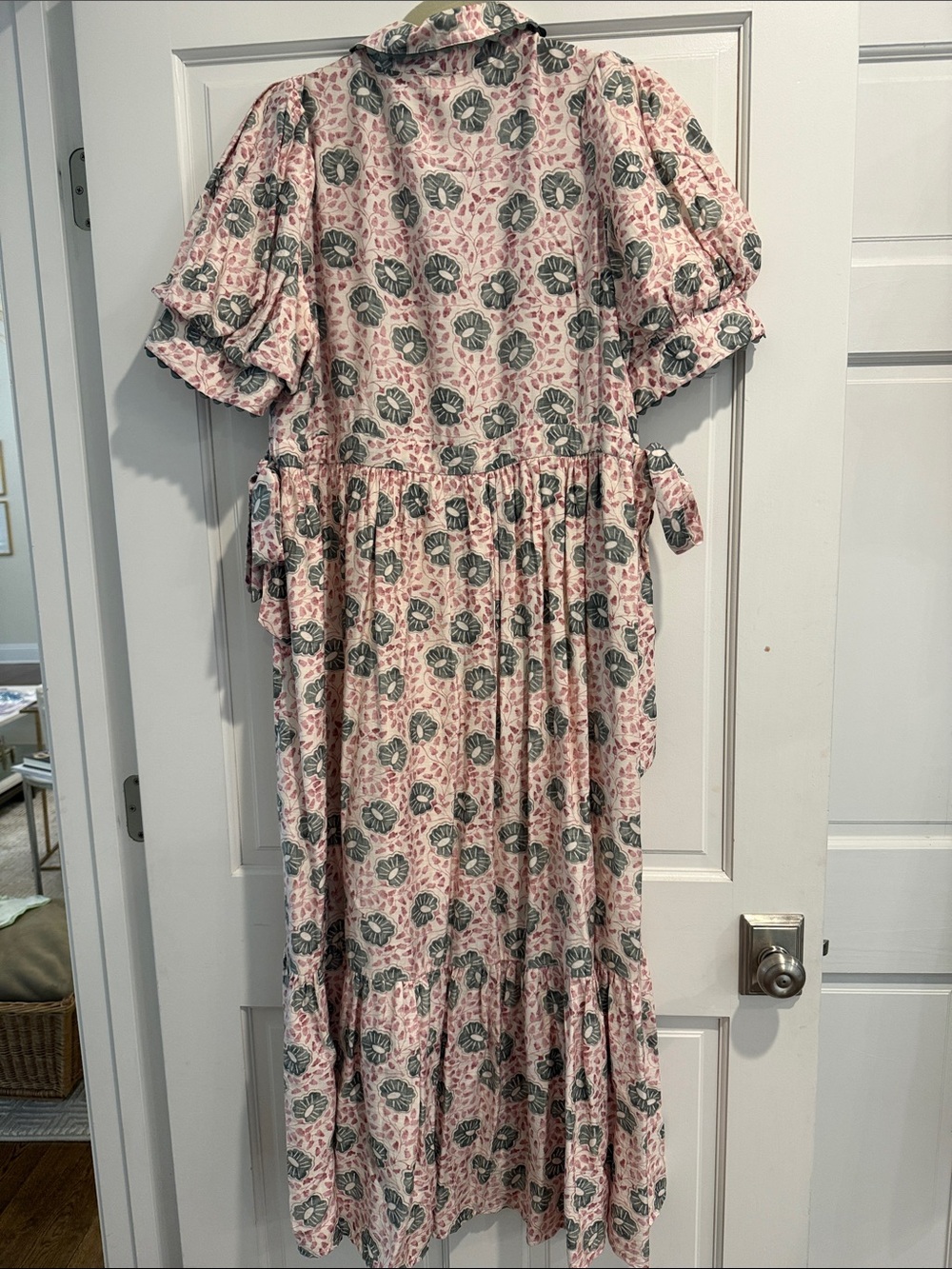 entro Pink Floral Cotton Button-Front Maxi Dress with Green Accents - Picture 2 of 2